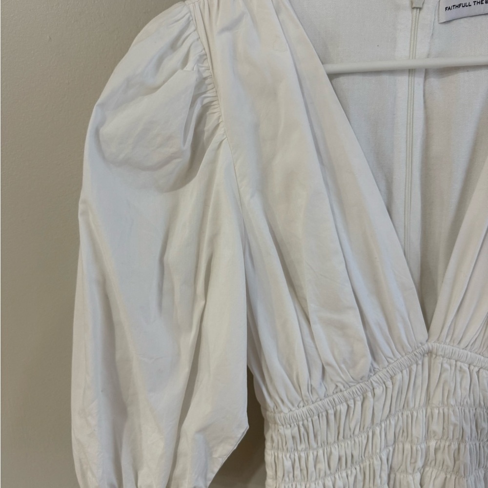 Faithful the Brand Valledoria Puff Sleeve V-neck Mini Dress - White - US Size 4 - Picture 9 of 15